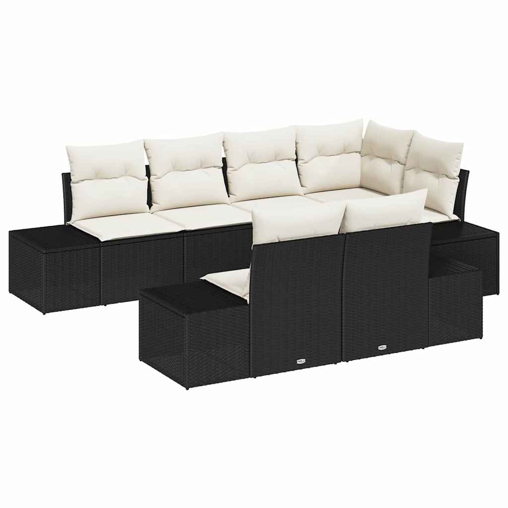 Garten-Sofa-Set mit Kissen mit Speicher 7 pcs Schwarz und Creme
